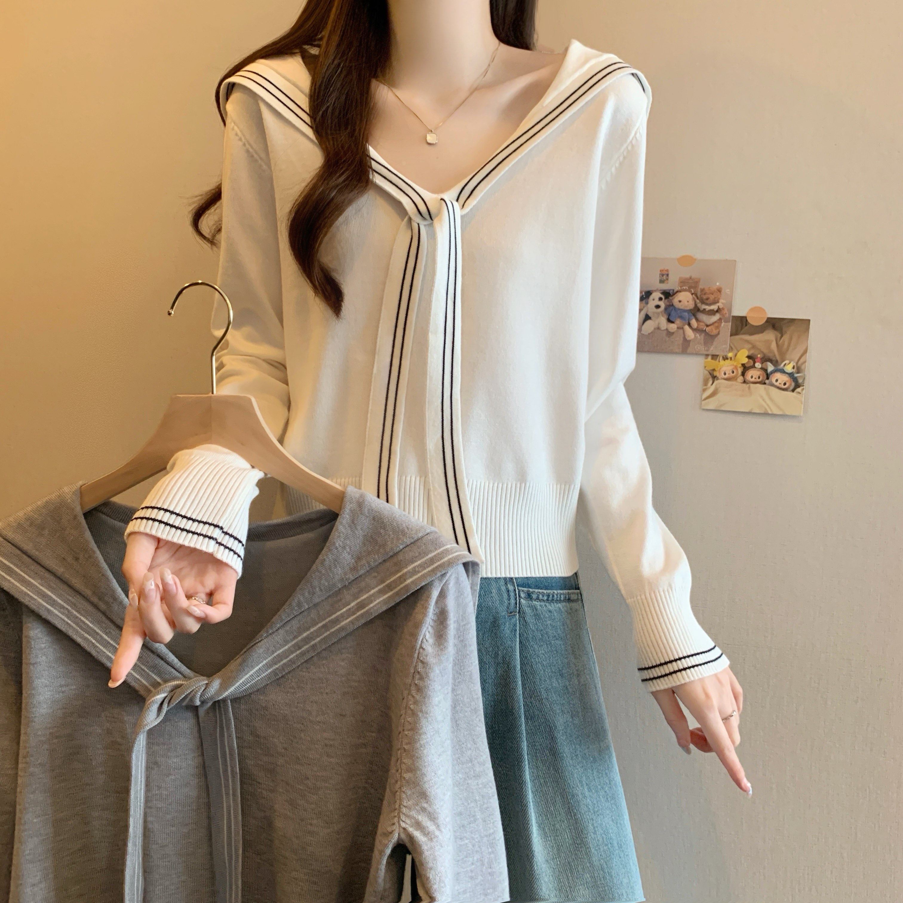 大码女装秋冬新款学院风海军领针织衫胖MM短款洋气内搭打底衫上衣,女装/女士精品,大码内搭,淘宝优惠券,粉丝福利购,淘宝优惠卷