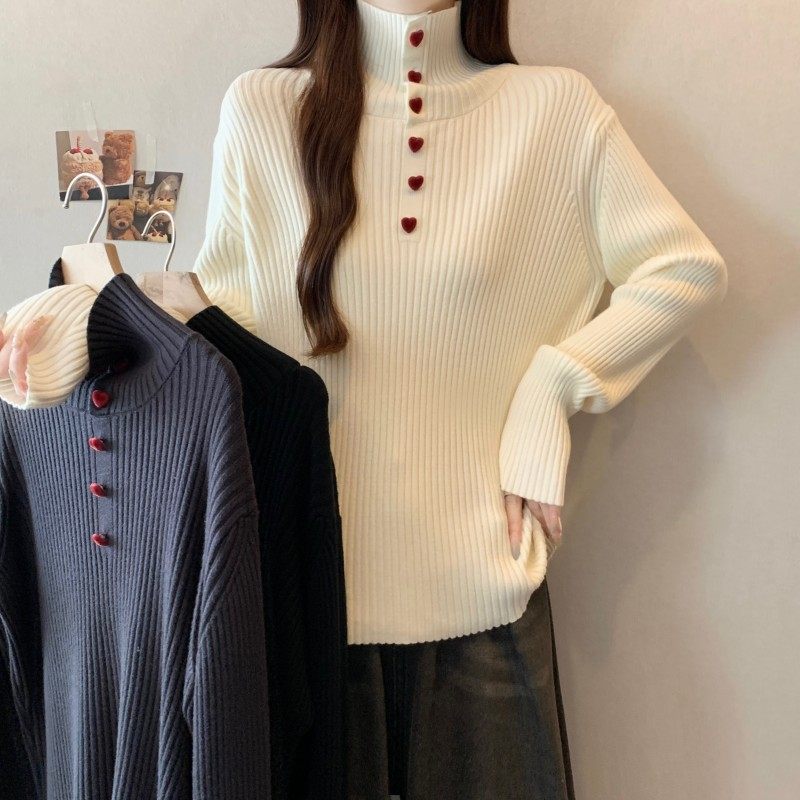 大码女装2025秋冬新款胖MM高领爱心扣正肩长袖套头打底上衣毛衣潮,女装/女士精品,大码内搭,淘宝优惠券,粉丝福利购,淘宝优惠卷