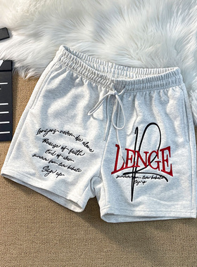 重磅300克美式街头四分不过膝宽松篮球运动裤休闲短裤男刺绣字母
