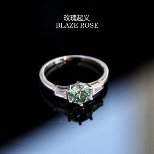 保真进口彩色莫桑石戒指薄荷绿1克拉纯银戒指带证书鉴定过测钻笔