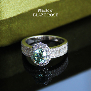 保真进口彩色莫桑石戒指薄荷绿1克拉纯银戒指带证书鉴定过测钻笔