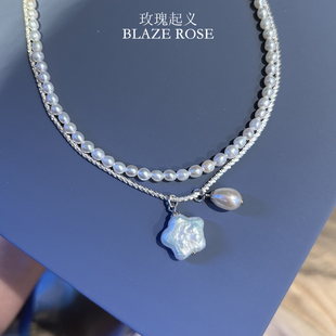 原创天然淡水珍珠项链米珠强光精致轻奢通勤碎银子纯银锁骨链叠戴