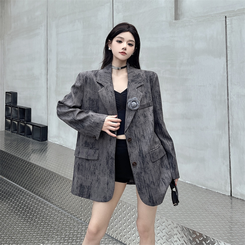 法式重工暗纹大码休闲西装外套女