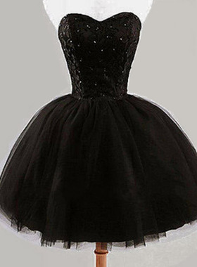 新短款约舞会小众礼服4层纱韩版黑色蓬蓬裙抹胸平时穿促销价性感