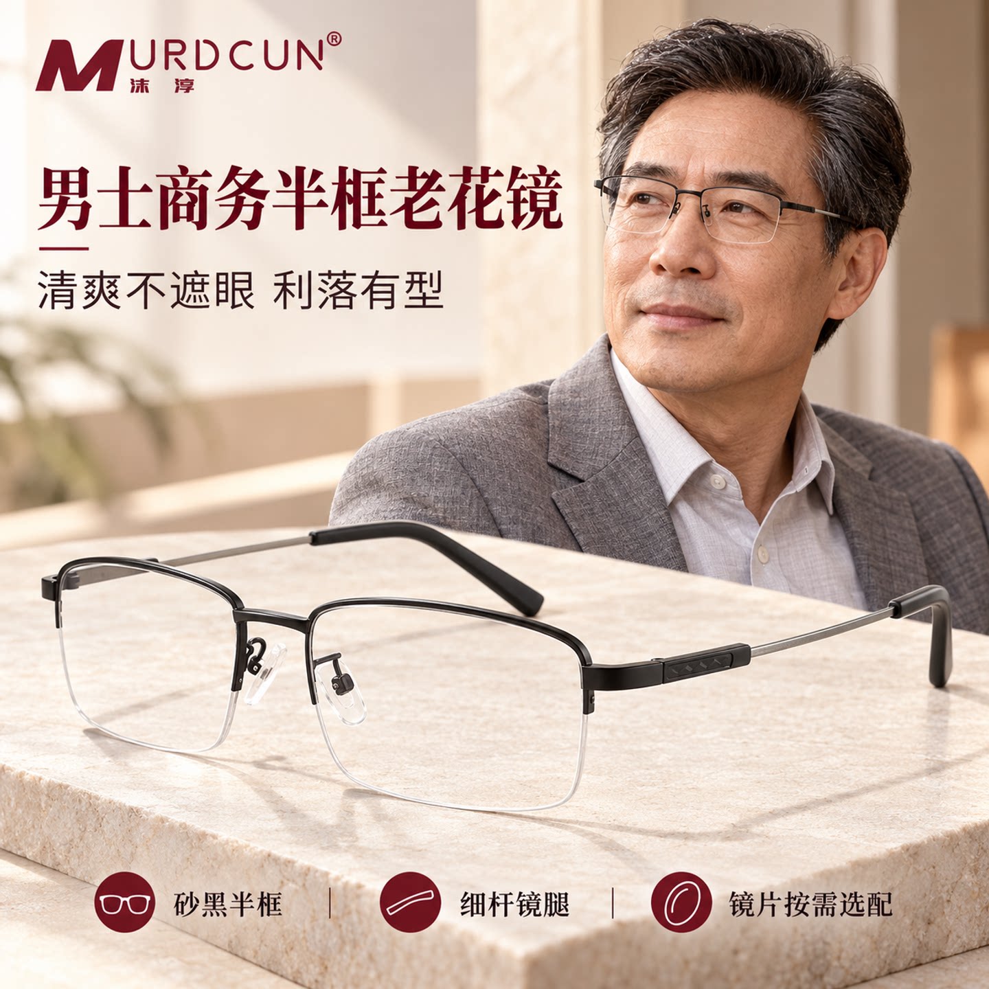 男士智能变焦变色老花镜三用