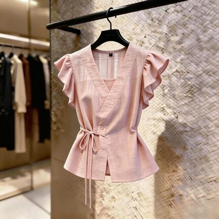 韩系设计感小众别致短袖衬衫2026夏季新款时尚百搭收腰显瘦上衣潮