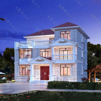 别墅设计图纸二层三层现代风格农村自建房乡村房屋建筑施工效果图