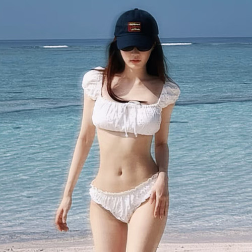 LQV女士一字领短袖比基尼泳衣