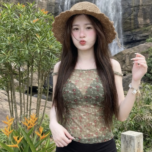LQV韩系碎花吊带显瘦遮肉泳衣