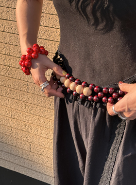 【ACC】Ouchtv时髦感秋冬搭配叠穿搭配手工木制拼色腰链