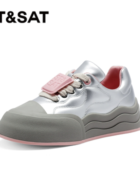 St&Sat/星期六春秋圆头拼接系带增高厚底休闲运动鞋女SS33112G08
