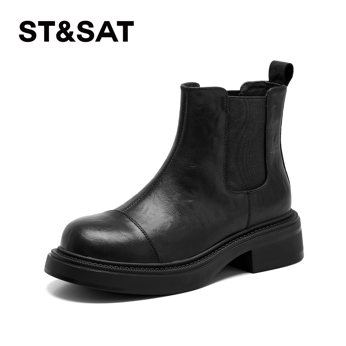 星期六时尚百搭厚底套筒短靴女