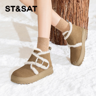 St&Sat 厚底复古雪地靴加绒保暖毛毛棉靴女SSD411DW7H 星期六冬季