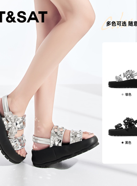 St&Sat/星期六夏季亮片蝴蝶结一字带厚底休闲凉鞋女SSC2115C5X