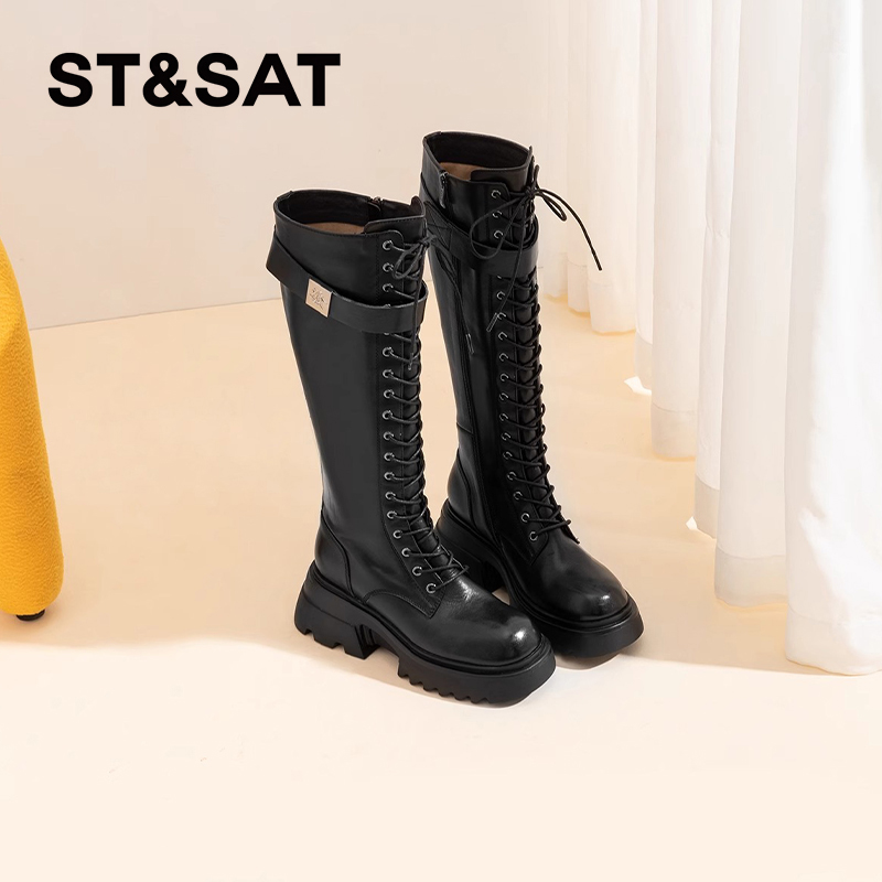 星期六英伦风搭显瘦增高长筒靴女
