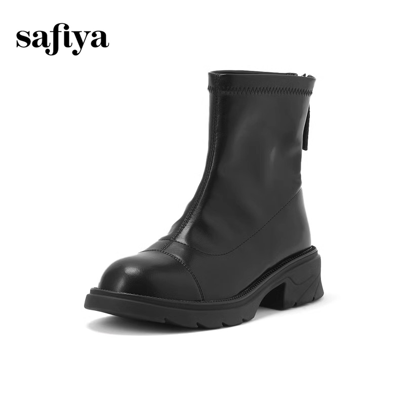 索菲娅拼接厚底弹力短筒时装靴