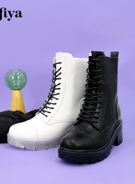 Safiya/索菲娅秋冬侧拉链马丁靴保暖绒里粗高跟短靴女SF04118233