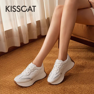 厚底休闲德训鞋 KISS CAT 接吻猫春秋圆头系带阿甘鞋 女KA54554