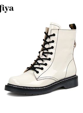 Safiya/索菲娅秋冬牛皮珍珠链条圆头厚底拉链马丁靴女SF14116021