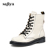 Safiya 索菲娅秋冬牛皮珍珠链条圆头厚底拉链马丁靴女SF14116021