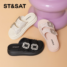 St&Sat/星期六夏季水钻亮片厚底增高外穿一字凉拖鞋女SSC11140IG