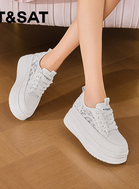 St&Sat/星期六春秋网面透气小白鞋厚底增高休闲单鞋女SSD2112CGF