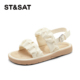 褶皱平底一字带外穿沙滩露趾凉鞋 St&Sat 星期六夏季 女SSD2115CT7