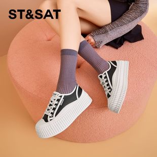 圆头系带休闲单鞋 女SSC1112763 星期六春秋厚底增高饼干鞋 St&Sat