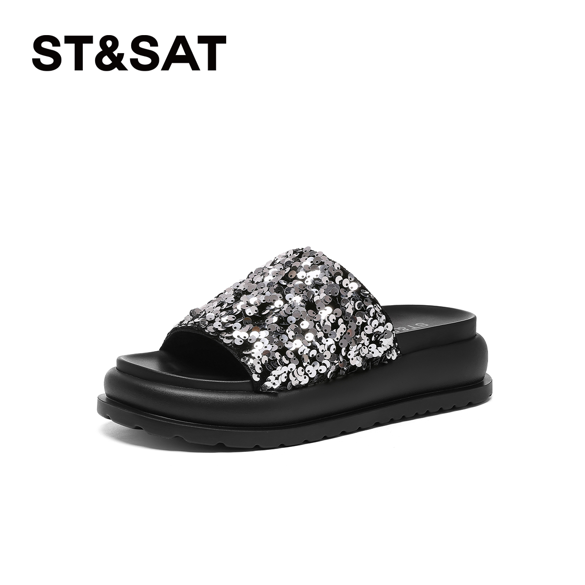 星期六厚底增高时尚亮片凉拖鞋女