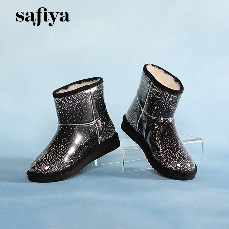 索菲娅水钻厚底绒里雪地靴女