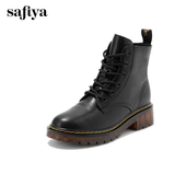 Safiya 索菲娅秋冬圆头拉链马丁靴保暖加绒厚底短靴女SF14118119