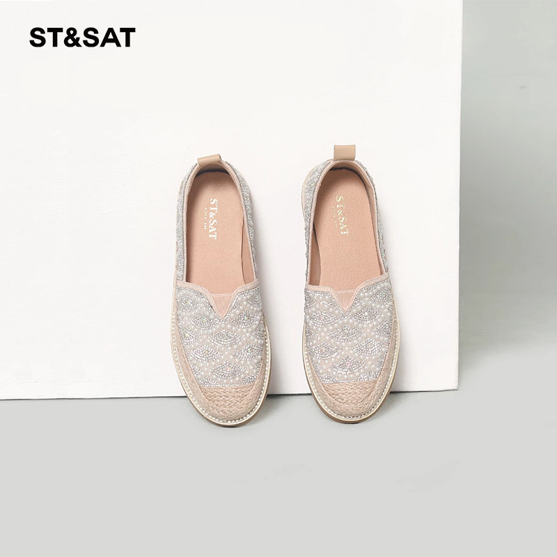 St&Sat/星期六春秋圆头烫钻渔夫鞋一脚蹬低跟乐福鞋女SS23111603,女鞋,乐福鞋（豆豆鞋）,淘宝优惠券,粉丝福利购,淘宝优惠卷