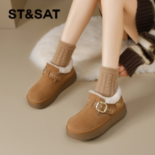一脚蹬厚底毛毛鞋 加绒保暖勃肯鞋 女SSD411DW8E 星期六冬季 St&Sat