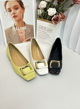 H89362玛丽珍鞋压花法式中跟纯色单鞋时尚粗跟国风千金风