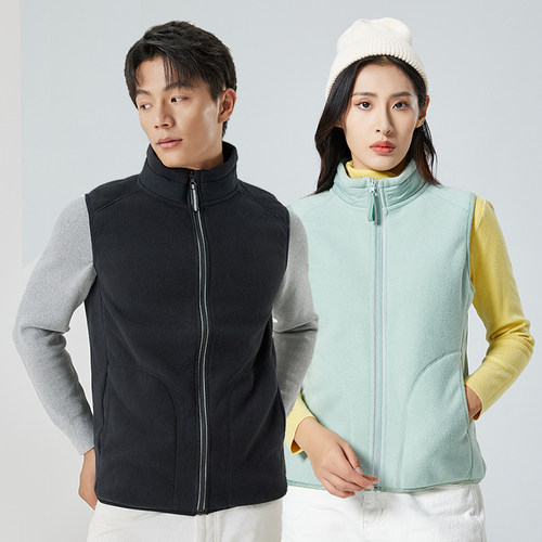 龙狮戴尔加绒保暖男女款拼色马甲