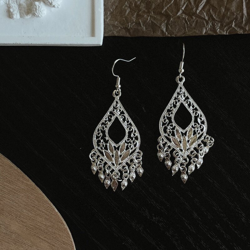 罗曼异域风流苏耳环耳夹民族几何仿苗银复古少数民族风合金饰品