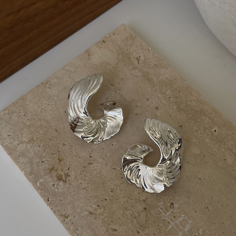 海的女儿纹理金属螺旋高级感耳环