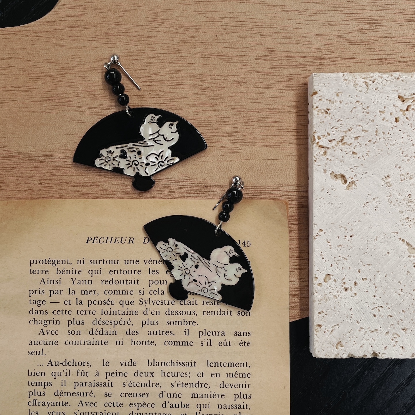 鸳鸯折扇重工扇形新中式国风耳环