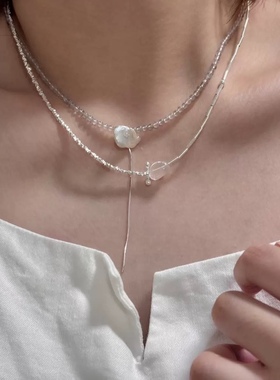 月光石流苏巴洛克珍珠碎银子项链