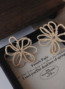 米珠大花朵法式度假风夸张耳钉女设计高级感森系耳饰耳环植物花卉