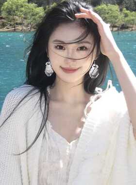 雀灵复古仿苗银民族风镀银耳环新中式国风耳饰小众孔雀无耳洞耳夹