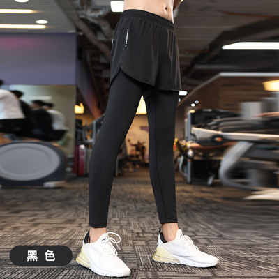 专业跑步紧身长裤男运动裤速干假两件马拉松压缩裤装可放手机秋冬