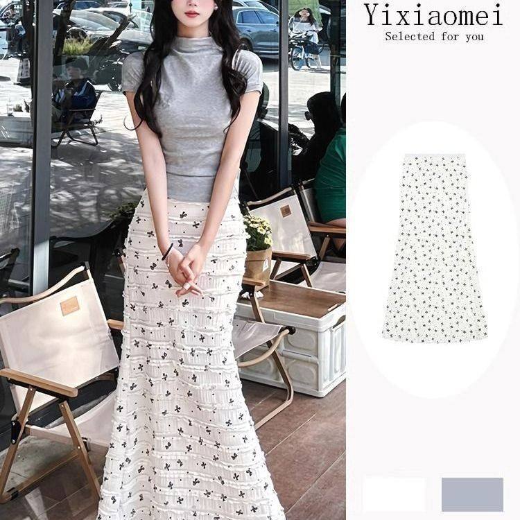 韩系2025夏季蝴蝶结印花蕾丝新款碎花鱼尾半身裙小个子长裙显瘦裙,女装/女士精品,半身裙,淘宝优惠券,粉丝福利购,淘宝优惠卷