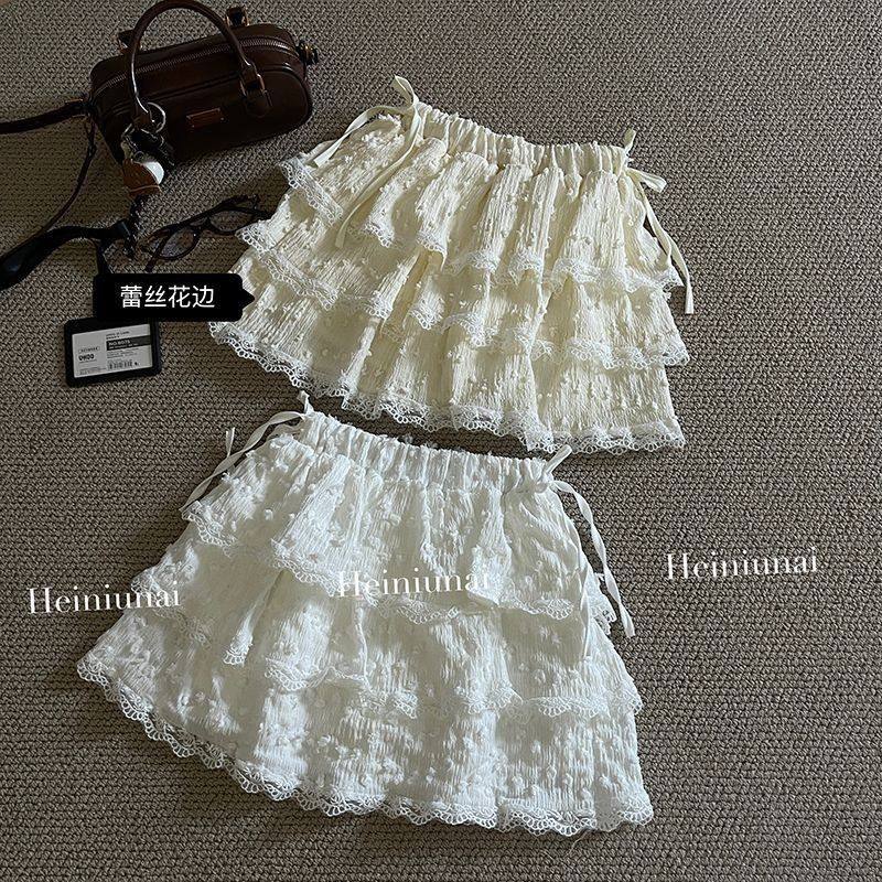 奶杏色蕾丝边半身裙女2025春夏设计感小众高腰毛毛球蓬蓬蛋糕裙子,女装/女士精品,半身裙,淘宝优惠券,粉丝福利购,淘宝优惠卷