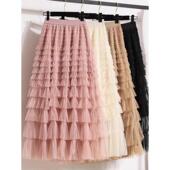 春夏网纱裙层层蛋糕裙半身裙女新款 裙子黑色纱裙长裙蓬蓬半裙