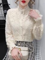 For the autumn and winter of 2023, there are new styles of lace shirts with added fleece and thickening, versatile base coats for women thumbnail 6