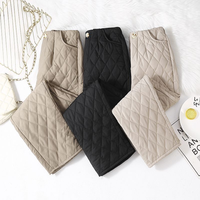 商场撤柜清仓捡漏菱形格夹棉加厚棉裤外穿女裤冬季保暖休闲直筒裤