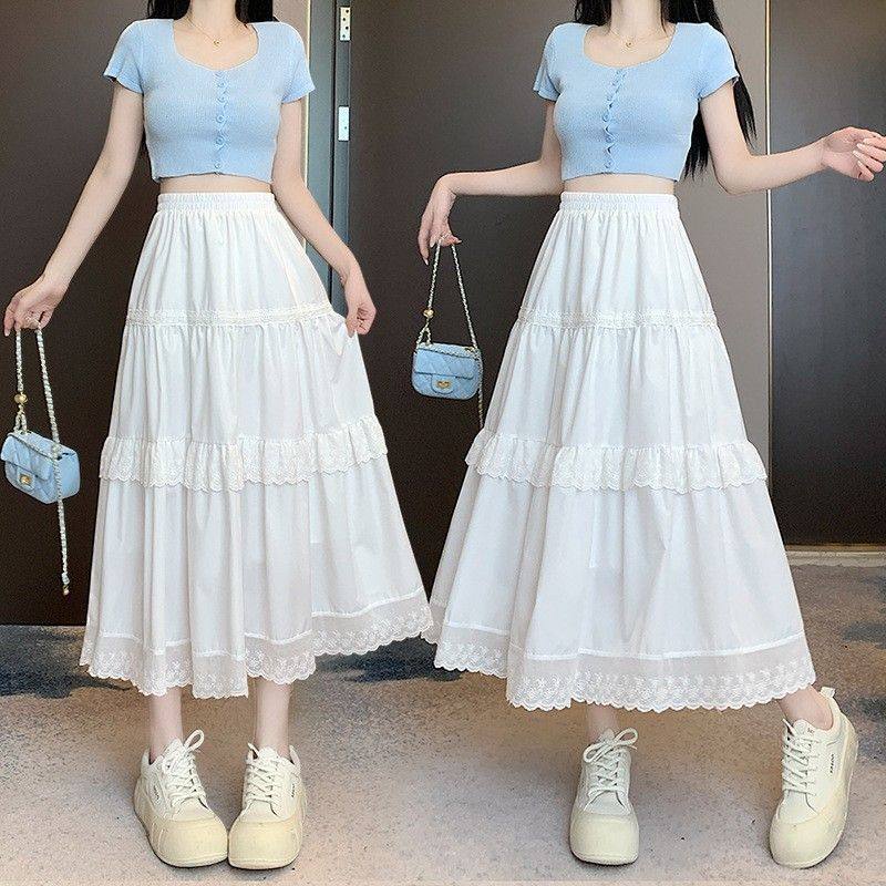 白色半身裙女2025春夏新款显瘦高腰中长款A字荷叶边蛋糕裙仙女裙,女装/女士精品,半身裙,淘宝优惠券,粉丝福利购,淘宝优惠卷