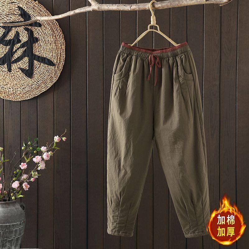 折扣店商场撤柜文艺复古口袋拼色松紧高腰休闲裤女秋季显瘦哈伦裤,女装/女士精品,棉裤/羽绒裤,淘宝优惠券,粉丝福利购,淘宝优惠卷