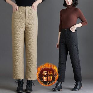 女外穿时尚 高腰夹棉加厚保暖显瘦长裤 冬季 宽松直筒裤 新款 羽绒棉裤